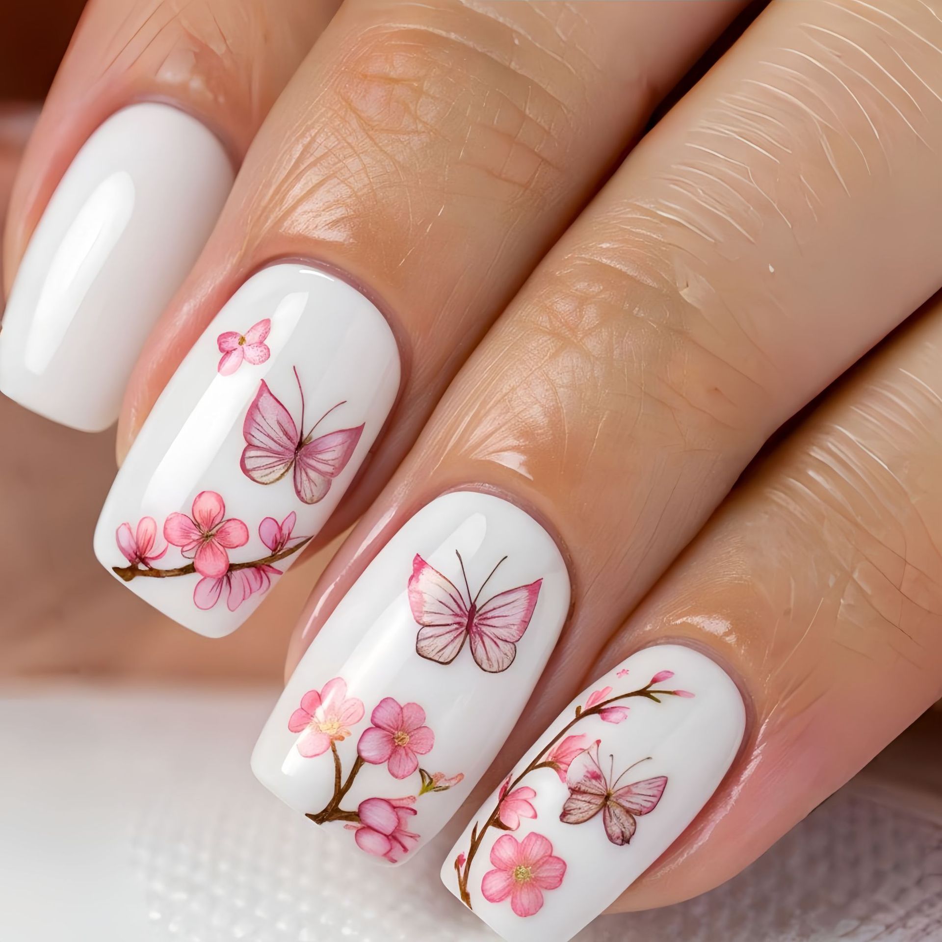 Medium Fake Nails for Women Gi - Pressed Flower Art review and price