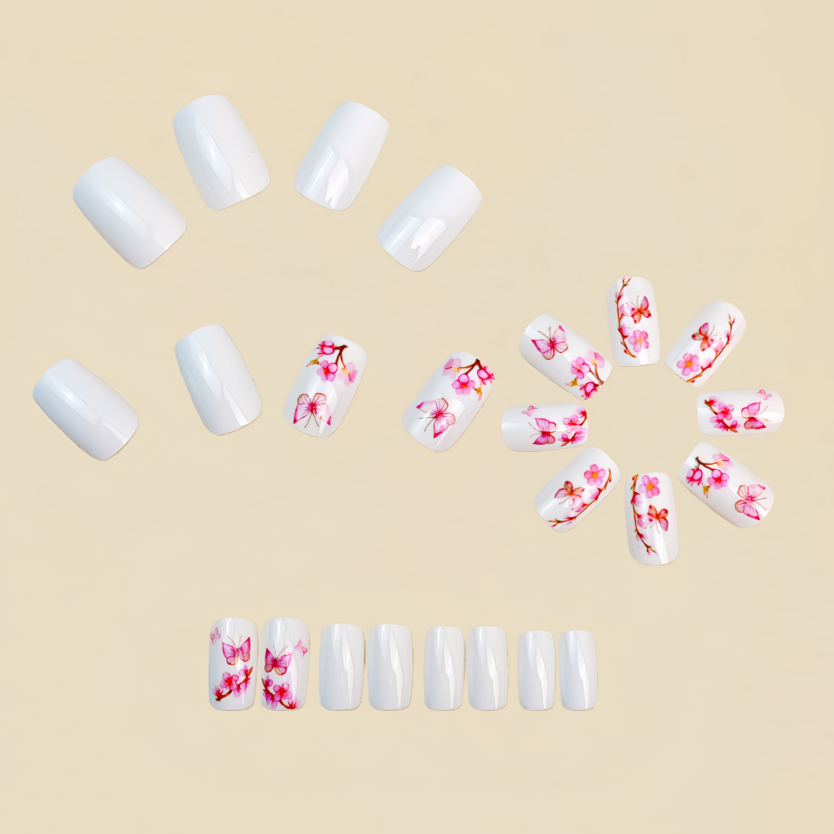Medium Fake Nails for Women Gi - Pressed Flower Art review and price