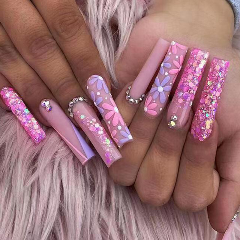 24pcs Long Ballet False Nails  - Pressed Flower Art review and price
