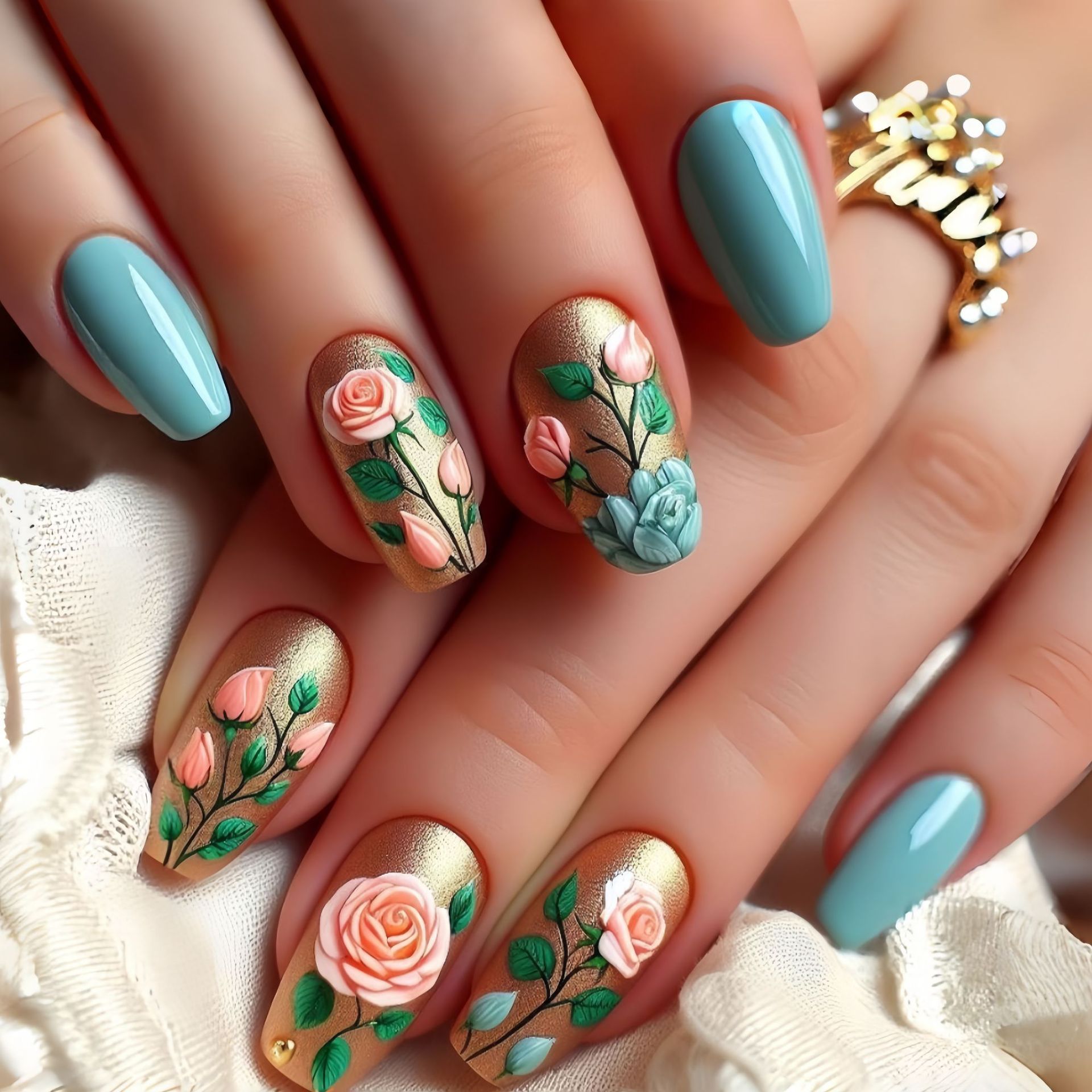 Medium fake nails for women gi - Pressed Flower Art review and price